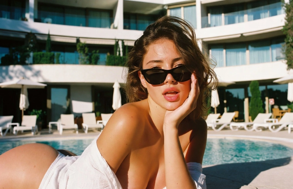 travel companion photo by the pool at a hotel vacation