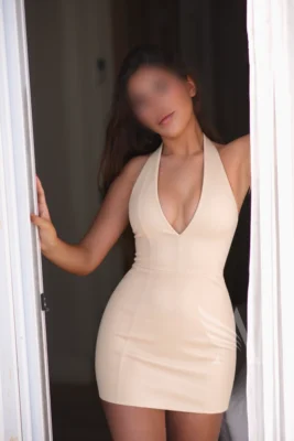 luxury barcelona companion Valentina in Champagne dress